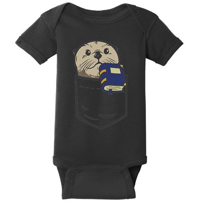 Otter Cute Read Reading Book Librarian Across America Baby Bodysuit