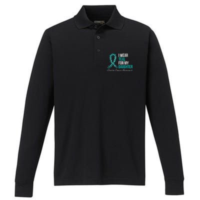 Ovarian Cancer Ribbon I Wear Teal For My Daughter Support Performance Long Sleeve Polo