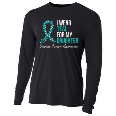 Ovarian Cancer Ribbon I Wear Teal For My Daughter Support Cooling Performance Long Sleeve Crew