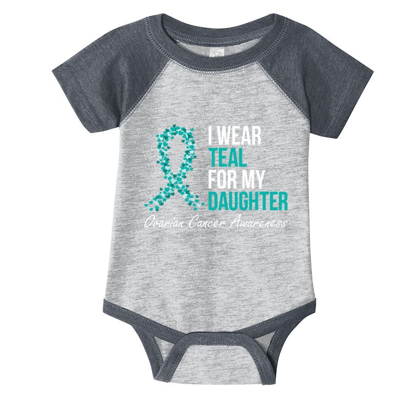 Ovarian Cancer Ribbon I Wear Teal For My Daughter Support Infant Baby Jersey Bodysuit