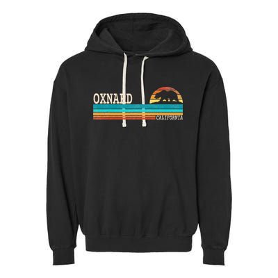 Oxnard California State Bear Retro Sunset Garment-Dyed Fleece Hoodie