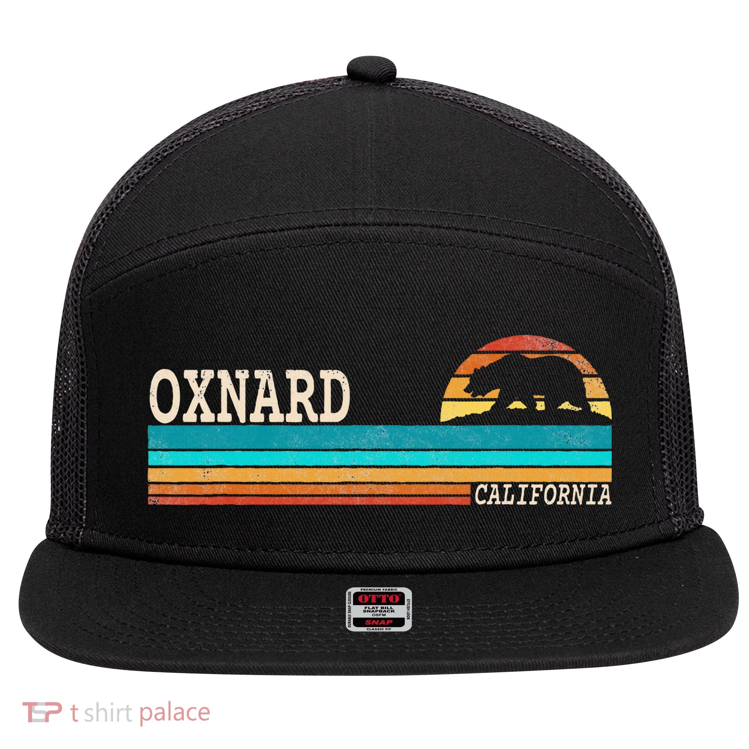 Oxnard California State Bear Retro Sunset 7 Panel Mesh Trucker Snapback Hat
