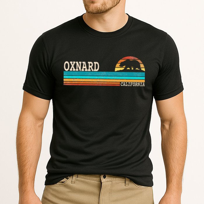 Oxnard California State Bear Retro Sunset Cooling Performance Crew T-Shirt