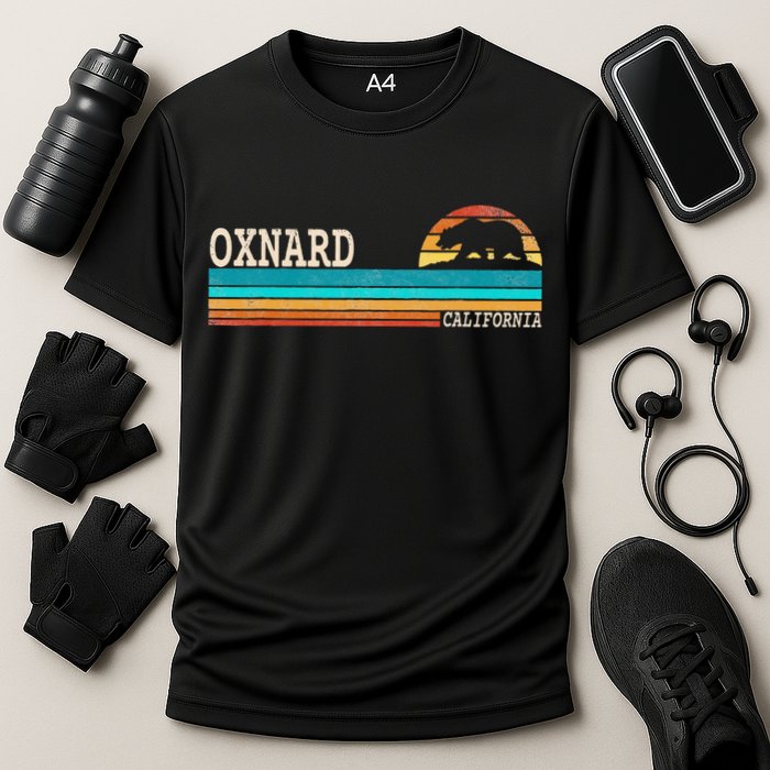 Oxnard California State Bear Retro Sunset Cooling Performance Crew T-Shirt