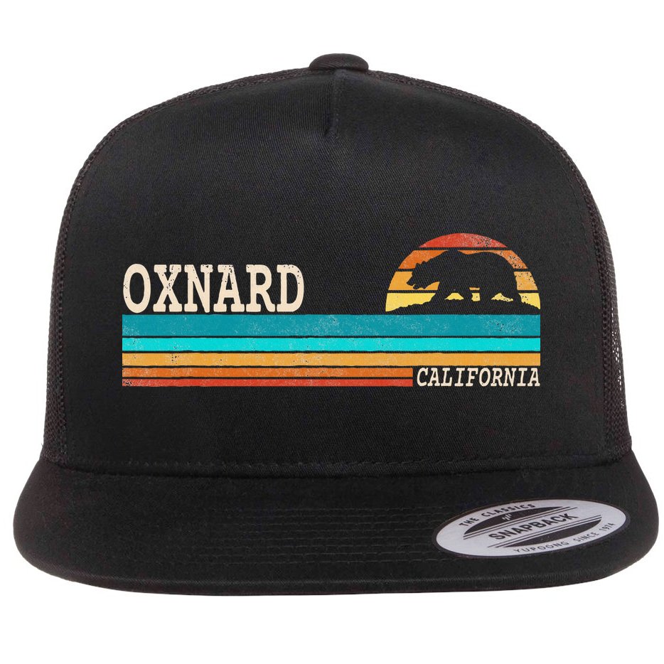 Oxnard California State Bear Retro Sunset Flat Bill Trucker Hat