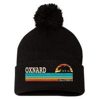 Oxnard California State Bear Retro Sunset Pom Pom 12in Knit Beanie