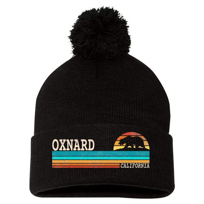 Oxnard California State Bear Retro Sunset Pom Pom 12in Knit Beanie