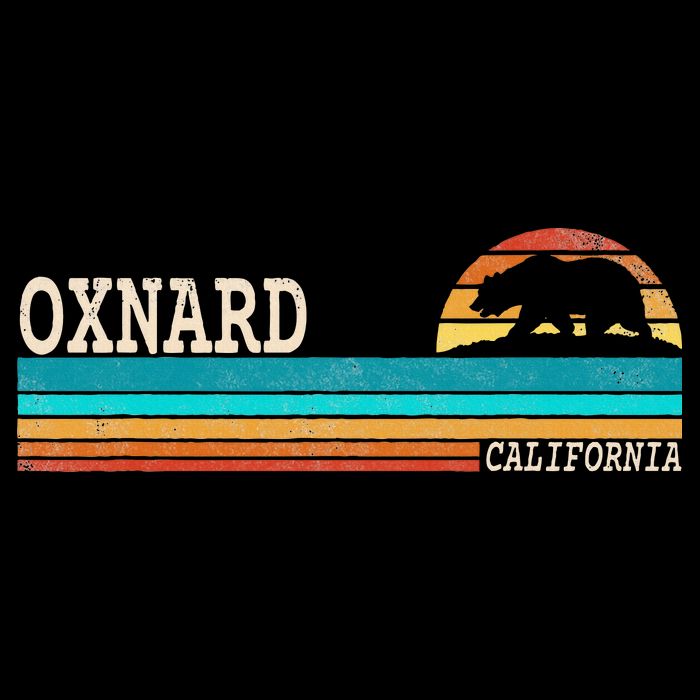 Oxnard California State Bear Retro Sunset Pom Pom 12in Knit Beanie