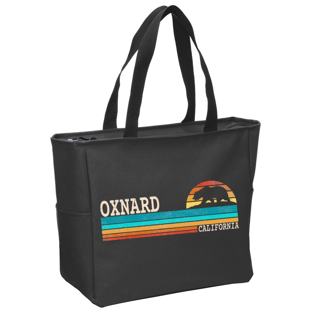 Oxnard California State Bear Retro Sunset Zip Tote Bag