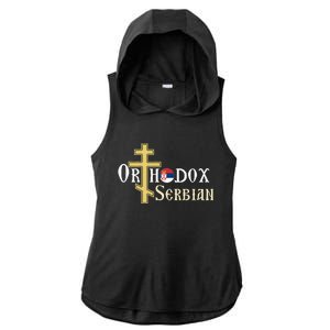 Orthodox Cross Symbol Serbian Christian Ladies PosiCharge Tri-Blend Wicking Draft Hoodie Tank