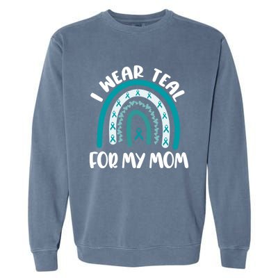 Ovarian Cancer Support Awareness Boho I Wear Teal For My Mom Gift Garment-Dyed Sweatshirt