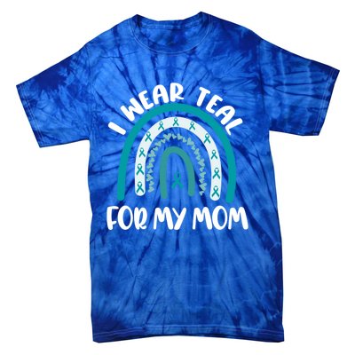 Ovarian Cancer Support Awareness Boho I Wear Teal For My Mom Gift Tie-Dye T-Shirt