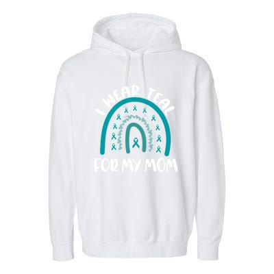 Ovarian Cancer Support Awareness Boho I Wear Teal For My Mom Gift Garment-Dyed Fleece Hoodie