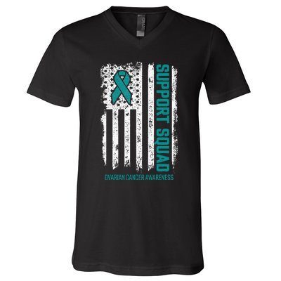 Ovarian Cancer Support Squad Ovarian Cancer Awareness V-Neck T-Shirt