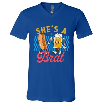 Oktoberfest Couples She’S A Brat Drinking German Beer V-Neck T-Shirt