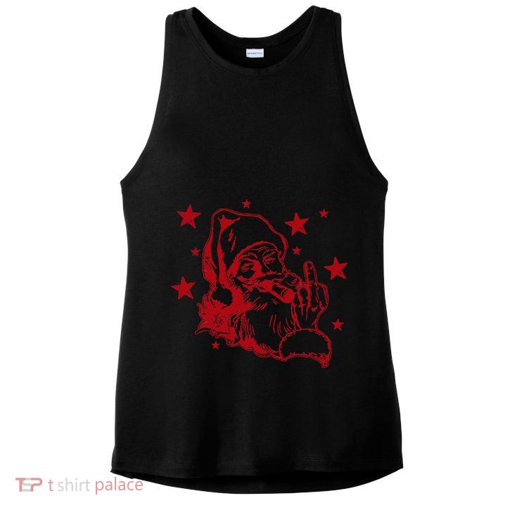 Offensive Christmas Santa Claus Middle Finger Humor Ladies PosiCharge Tri-Blend Wicking Tank