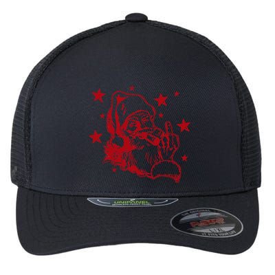 Offensive Christmas Santa Claus Middle Finger Humor Flexfit Unipanel Trucker Cap