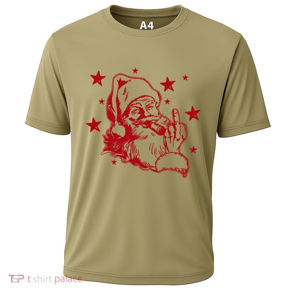 Offensive Christmas Santa Claus Middle Finger Humor Performance Shirt