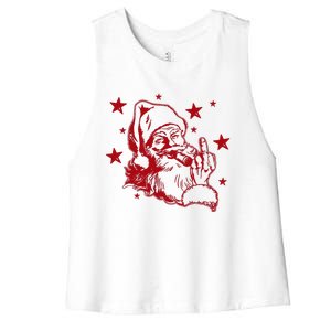 Offensive Christmas Santa Claus Middle Finger Humor Women's Racerback Cropped Tank