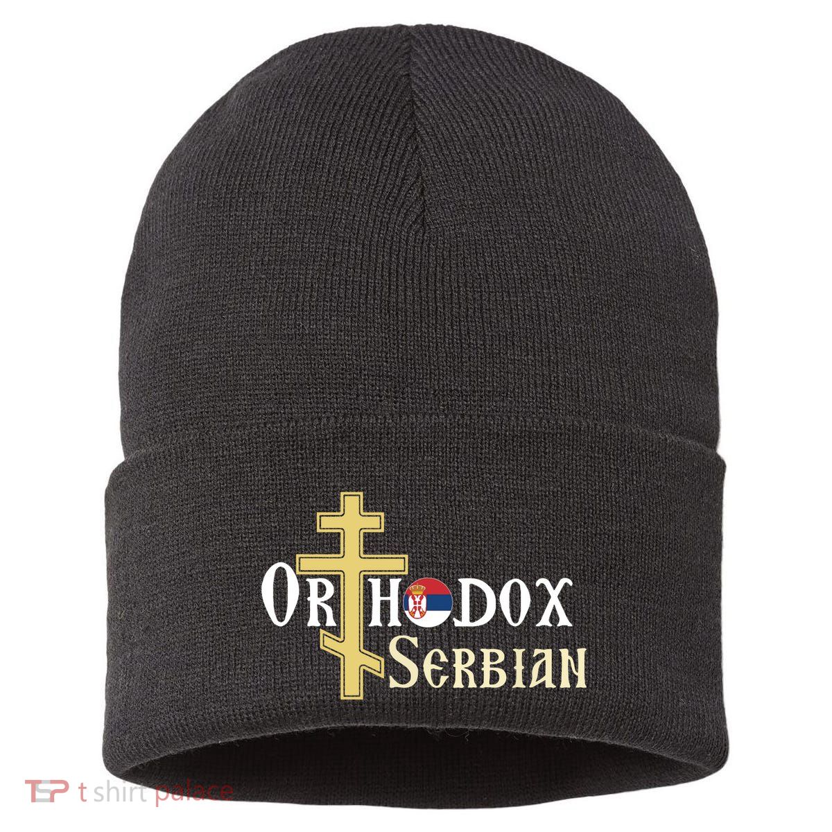 Orthodox Cross Symbol Serbian Christian Sustainable Knit Beanie