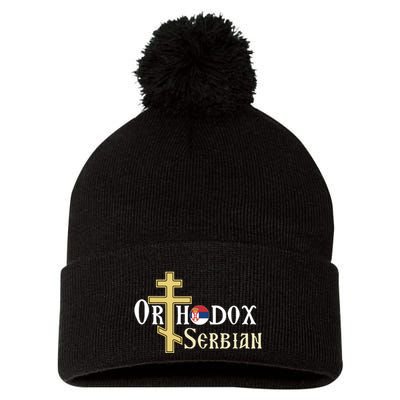 Orthodox Cross Symbol Serbian Christian Pom Pom 12in Knit Beanie