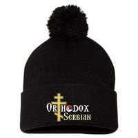 Orthodox Cross Symbol Serbian Christian Pom Pom 12in Knit Beanie