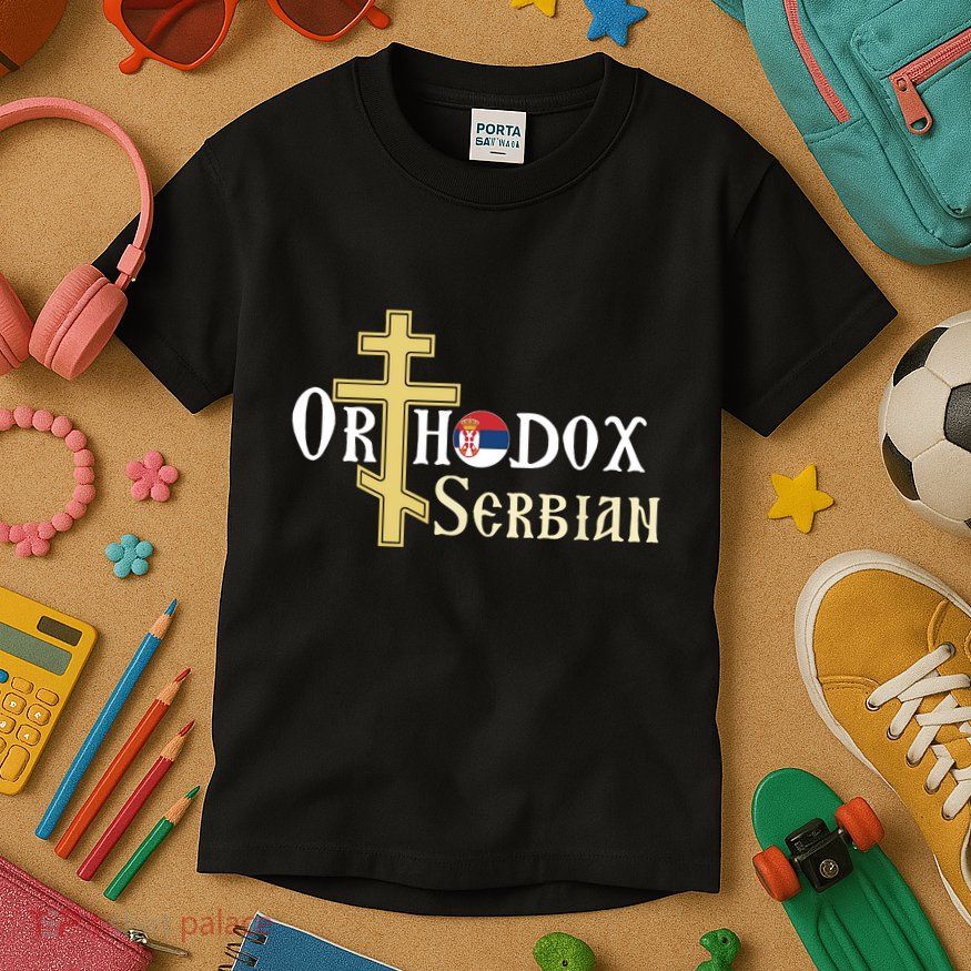 Orthodox Cross Symbol Serbian Christian Kids T-Shirt