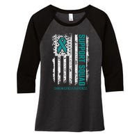 Ovarian Cancer Support Squad Ovarian Cancer Awareness Women's Tri-Blend 3/4-Sleeve Raglan Shirt