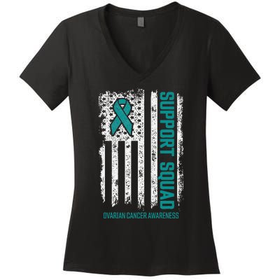 Ovarian Cancer Support Squad Ovarian Cancer Awareness Women's V-Neck T-Shirt