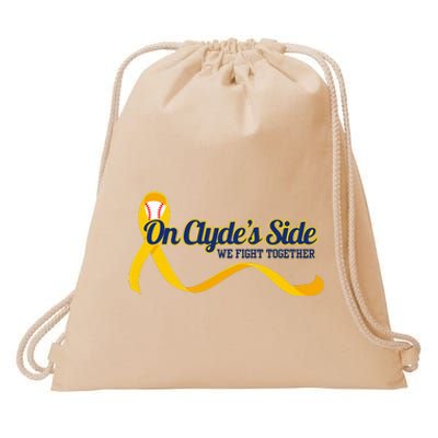 On ClydeS Side Baseball We Fight Together Cancer Awareness Drawstring Bag