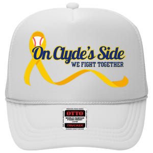 On ClydeS Side Baseball We Fight Together Cancer Awareness High Crown Mesh Back Trucker Hat