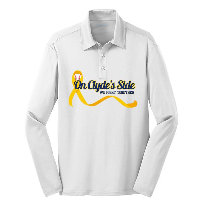 On ClydeS Side Baseball We Fight Together Cancer Awareness Silk Touch Performance Long Sleeve Polo