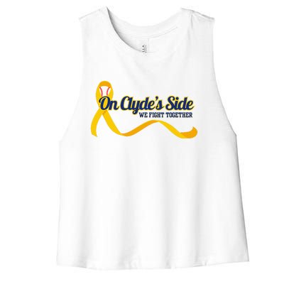 On ClydeS Side Baseball We Fight Together Cancer Awareness Women's Racerback Cropped Tank