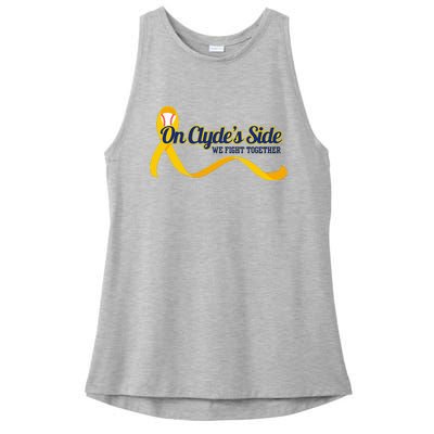 On ClydeS Side Baseball We Fight Together Cancer Awareness Ladies PosiCharge Tri-Blend Wicking Tank