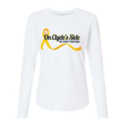 On ClydeS Side Baseball We Fight Together Cancer Awareness Womens Cotton Relaxed Long Sleeve T-Shirt