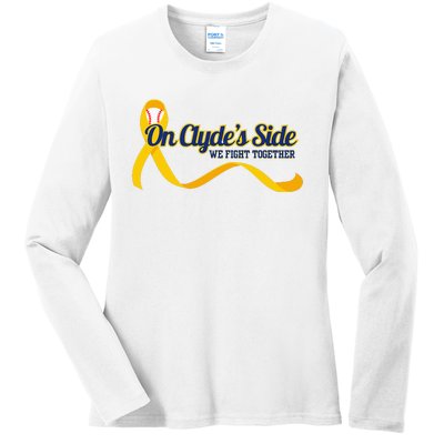 On ClydeS Side Baseball We Fight Together Cancer Awareness Ladies Long Sleeve Shirt