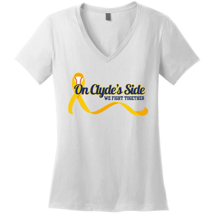 On ClydeS Side Baseball We Fight Together Cancer Awareness Women's V-Neck T-Shirt