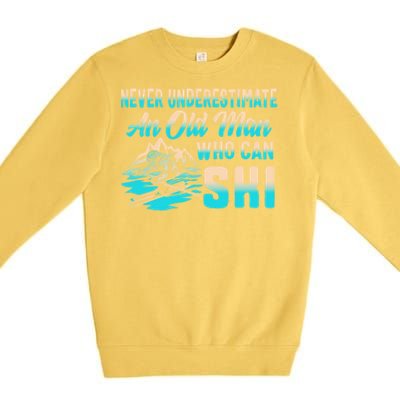 Old Can Ski Fathers Day Grandpa Dad Rider Water Skiing Gift Premium Crewneck Sweatshirt