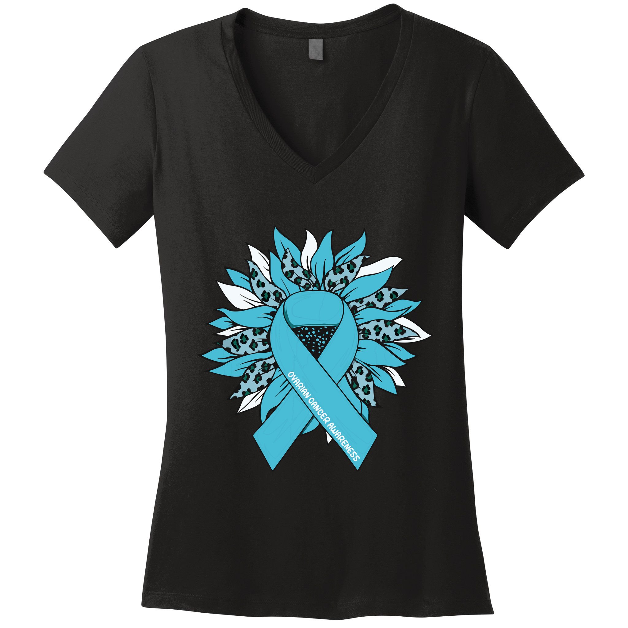 Ovarian Cancer Shirts Sunflower Ovarian Cancer Awareness Women's V-Neck T-Shirt