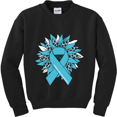 Ovarian Cancer Shirts Sunflower Ovarian Cancer Awareness Kids Sweatshirt