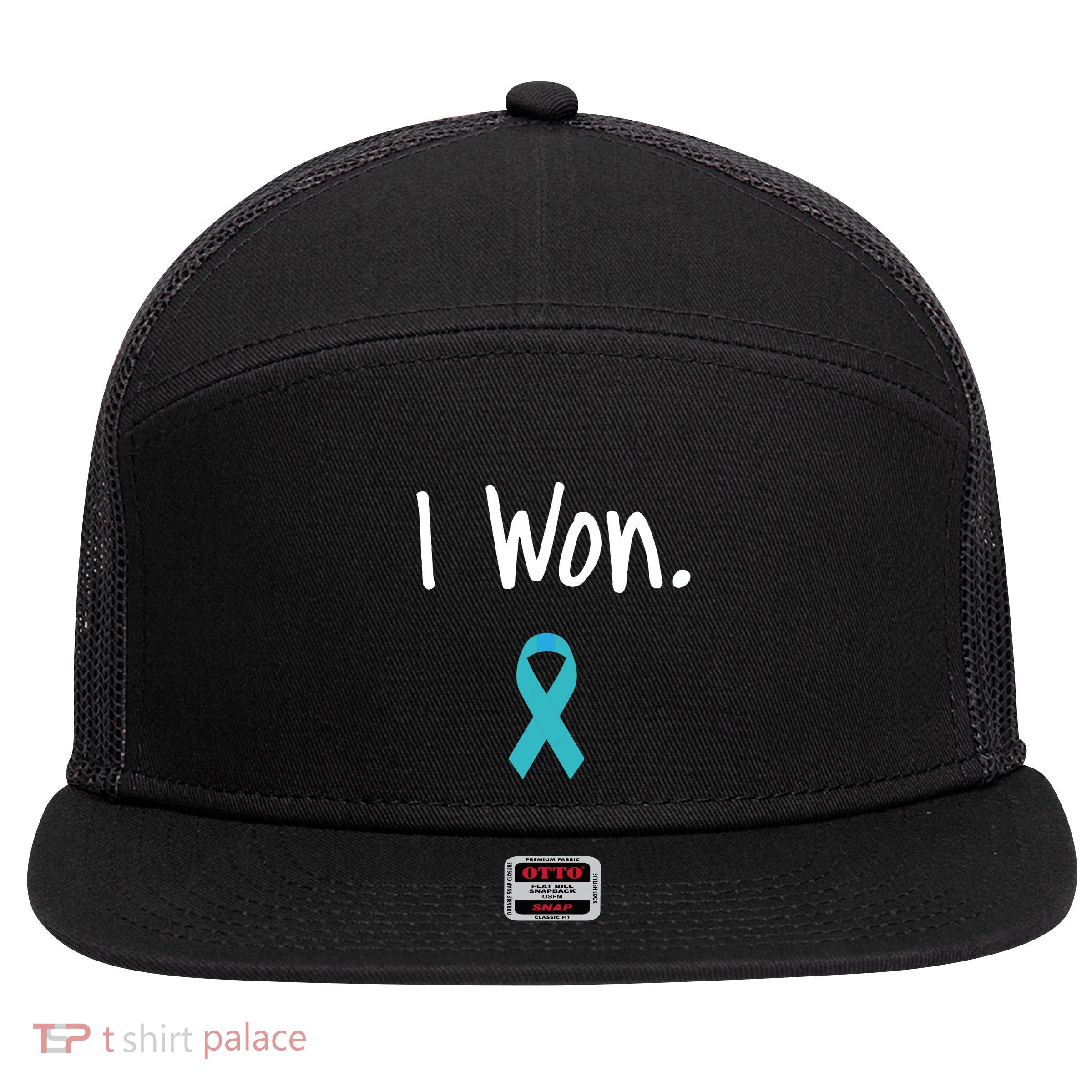 Ovarian Cancer Survivor I Won Ovarian Cancer Awareness 7 Panel Mesh Trucker Snapback Hat
