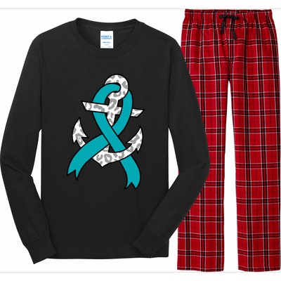 Ovarian Cancer Teal Ribbon Awareness Refuse To Sink Anchor Gift Long Sleeve Pajama Set