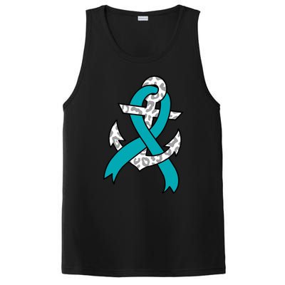 Ovarian Cancer Teal Ribbon Awareness Refuse To Sink Anchor Gift PosiCharge Competitor Tank