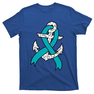 Ovarian Cancer Teal Ribbon Awareness Refuse To Sink Anchor Gift T-Shirt