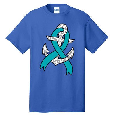 Ovarian Cancer Teal Ribbon Awareness Refuse To Sink Anchor Gift Tall T-Shirt