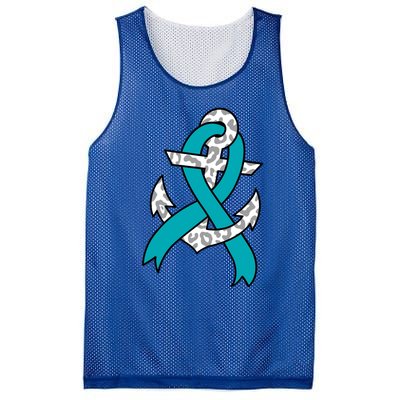 Ovarian Cancer Teal Ribbon Awareness Refuse To Sink Anchor Gift Mesh Reversible Basketball Jersey Tank