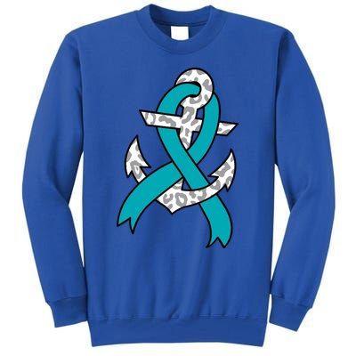 Ovarian Cancer Teal Ribbon Awareness Refuse To Sink Anchor Gift Tall Sweatshirt