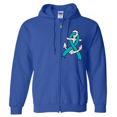 Ovarian Cancer Teal Ribbon Awareness Refuse To Sink Anchor Gift Full Zip Hoodie