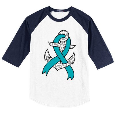 Ovarian Cancer Teal Ribbon Awareness Refuse To Sink Anchor Gift Baseball Sleeve Shirt