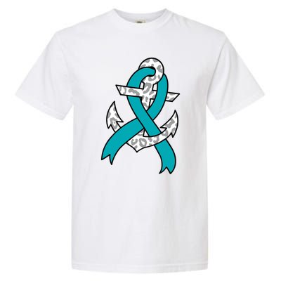 Ovarian Cancer Teal Ribbon Awareness Refuse To Sink Anchor Gift Garment-Dyed Heavyweight T-Shirt